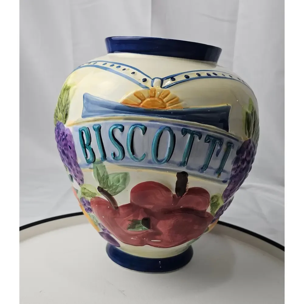 Nonni's Biscotti Fruit Motif Cookie Jar no Lid Replacement Part Hand‎ Painted
